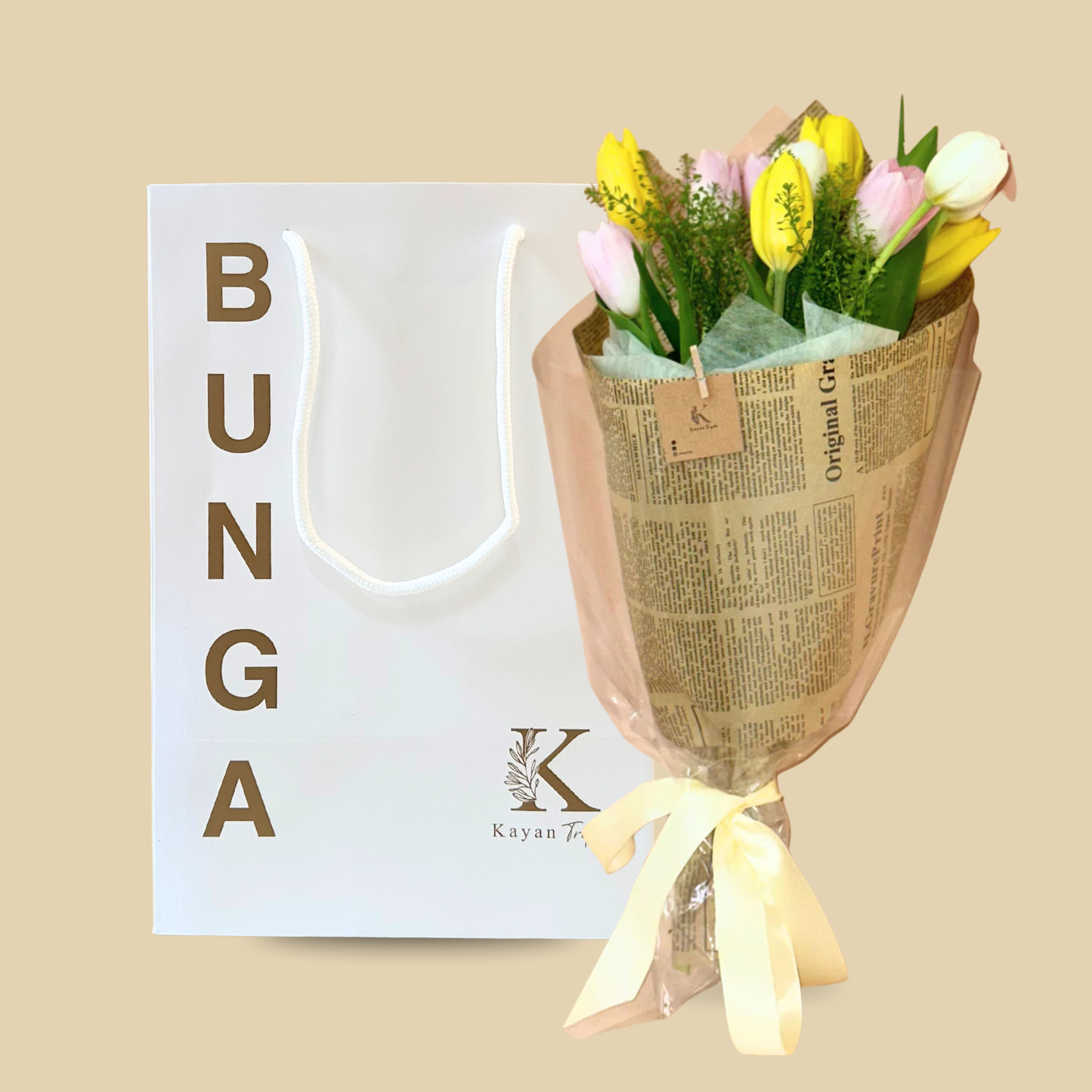 Magnolia II (10 Tulips) Newspaper Bouquet